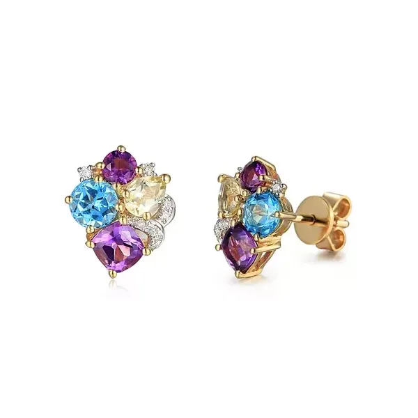 Złote 14K Kolczyki Ametyst Topaz Brylanty Sztyft