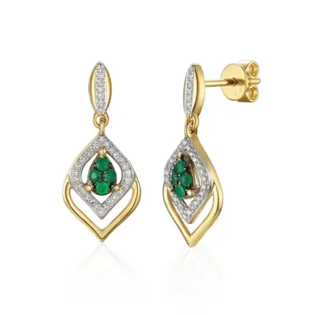 Złote Kolczyki Szmaragd Diamenty Sztyft pr 585 Złote Kolczyki Szmaragd Diamenty Sztyft pr 585