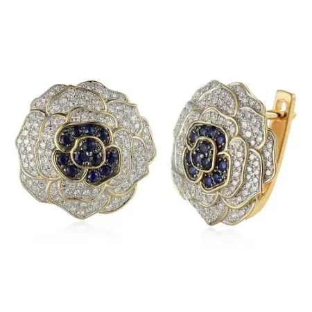 Złote Kolczyki Szafir Diamenty pr 585 Angielskie Złote Kolczyki Szafir Diamenty pr 585 Angielskie