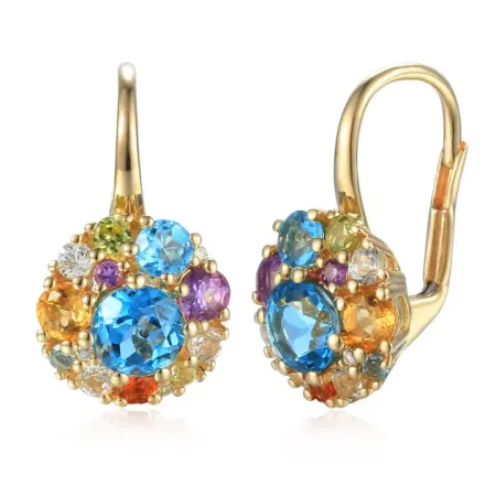 Złote Kolczyki Ametyst Topaz Cytryn Brylanty pr585 Złote Kolczyki Ametyst Topaz Cytryn Brylanty pr585