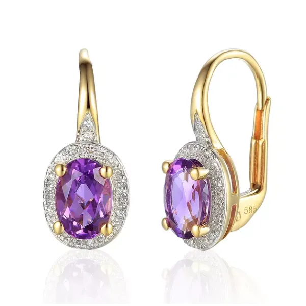 Kolczyki Ametyst Diamenty Patentka pr 585