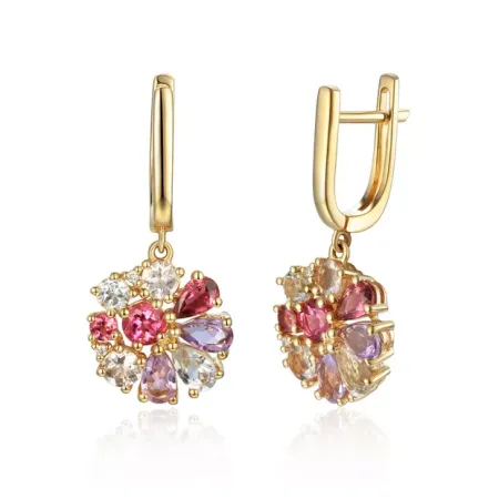 Złote Kolczyki Ametyst Morganit Diamenty pr 585 Złote Kolczyki Ametyst Morganit Diamenty pr 585