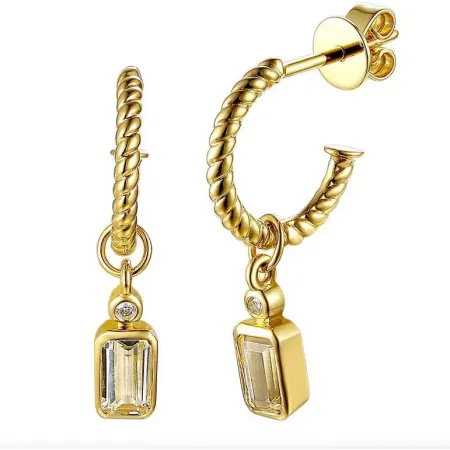 Złote 585 Kolczyki Biały Topaz i Diamenty Sztyft
