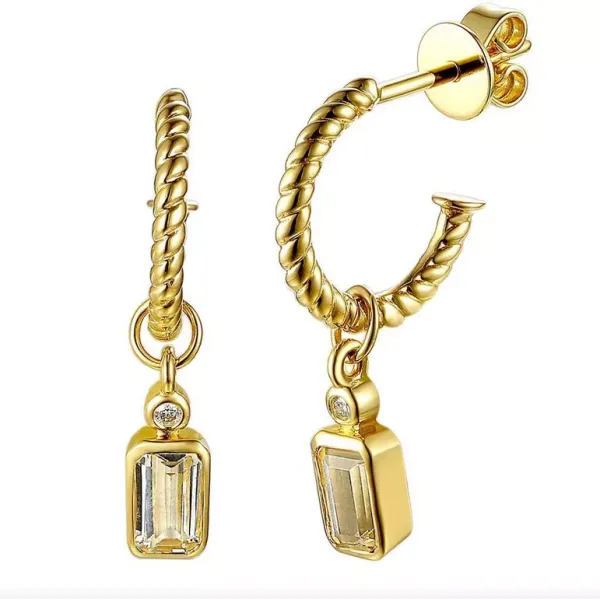 Złote 585 Kolczyki Biały Topaz i Diamenty Sztyft