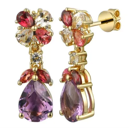ZŁOTE 585 KOLCZYKI Z AMETYSTAMI I DIAMENTAMI ZŁOTE 585 KOLCZYKI Z AMETYSTAMI I DIAMENTAMI