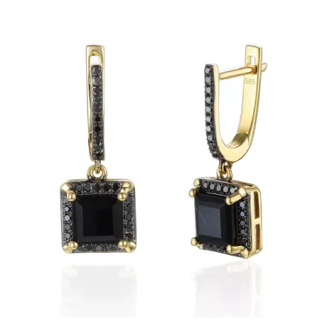 Złote 14K Kolczyki Agat Czarne Diamenty Angielskie Złote 14K Kolczyki Agat Czarne Diamenty Angielskie