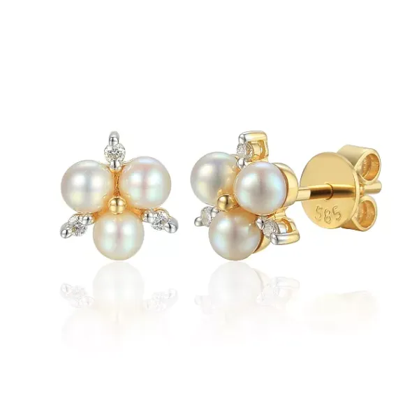 Eleganckie Kolczyki Perły Diamenty 585 Sztyft 