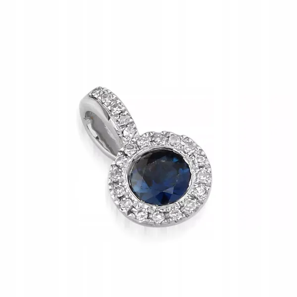 ZAWIESZKA BIAŁE ZŁOTO 585 SZAFIR DIAMENTY