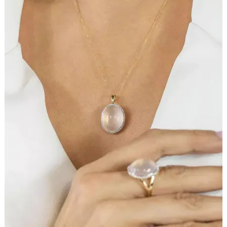 ZAWIESZKA RÓŻOWY KWARC I DIAMENTY ZAWIESZKA RÓŻOWY KWARC I DIAMENTY