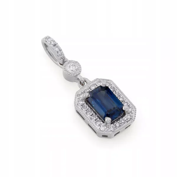 ZAWIESZKA BIAŁE ZŁOTO SZAFIR DIAMENT PRÓBA 585