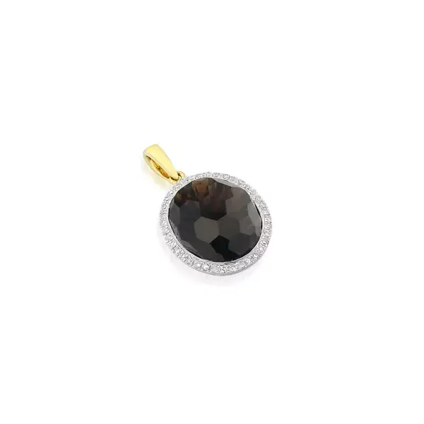 ZŁOTA 14K ZAWIESZKA KWARC DYMNY DIAMENTY
