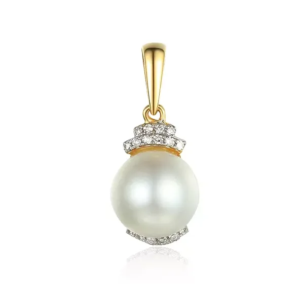 Elegancka Złota Zawieszka 585 Perła i Diamenty