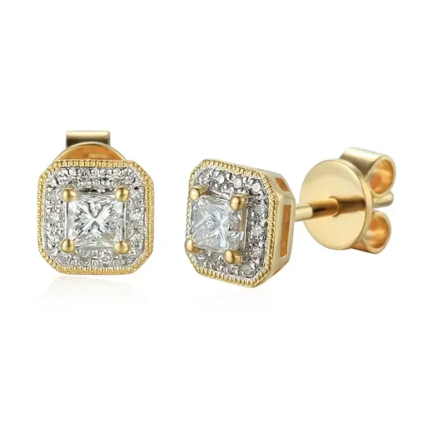 ZŁOTE 14K KOLCZYKI DIAMENTY ZAPIĘCIE SZTYFT