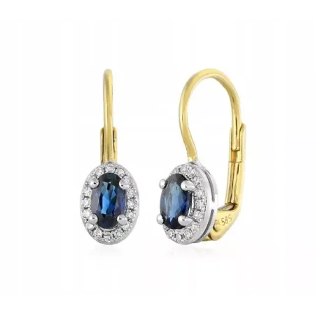 ZŁOTE 585 KOLCZYKI SZAFIR DIAMENTY PATENTKA ZŁOTE 585 KOLCZYKI SZAFIR DIAMENTY PATENTKA