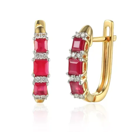 Złote Kolczyki Rubiny Diamenty Angielskie pr. 585 Złote Kolczyki Rubiny Diamenty Angielskie pr. 585