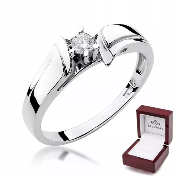 Pierścionek 585 Białe Złoto Brylant 0,12ct Prezent