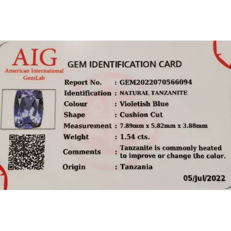 Tanzanit Naturany 1,54 ct + Certyfikat