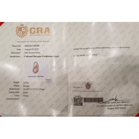 Perła Słodkowodna Barokowa 4,35g + Certyfikat