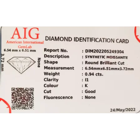 Moissanite 0,94ct + Certyfikat