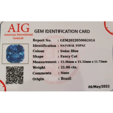 Topaz Naturany 21,06 ct + Certyfikat