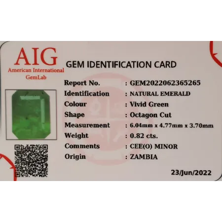 Szmaragd Naturalny 0,82 ct + Certyfikat
