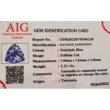 Naturalny Tanzanit 1,21ct + Certyfikat