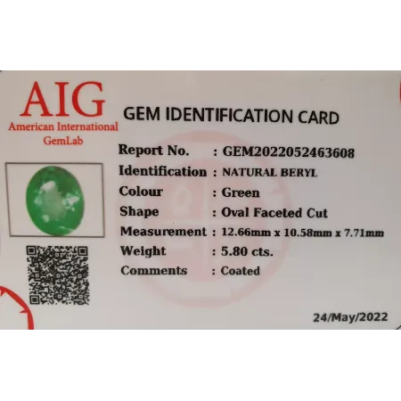 Naturalny Beryl 5,80ct + Certyfikat