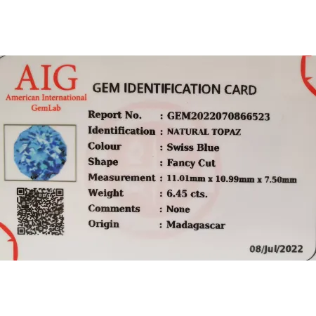 Topaz Naturalny 6,45 ct + Certyfikat