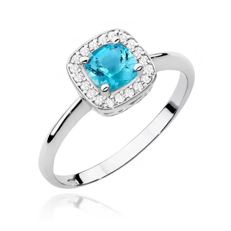 Pierścionek 14K Topaz Diamenty Grawer Białe Złoto Pierścionek 14K Topaz Diamenty Grawer Białe Złoto