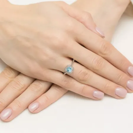 Pierścionek 14K Topaz Diamenty Grawer Białe Złoto Pierścionek 14K Topaz Diamenty Grawer Białe Złoto