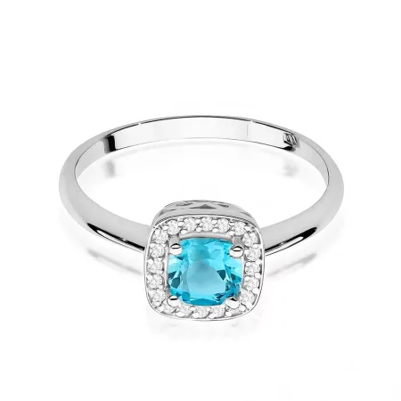 Pierścionek 14K Topaz Diamenty Grawer Białe Złoto Pierścionek 14K Topaz Diamenty Grawer Białe Złoto