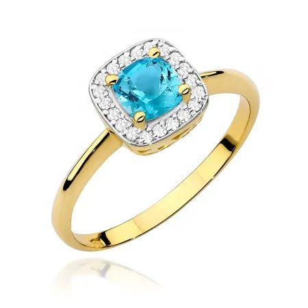 Pierścionek 14K Topaz Diamenty Grawer Białe Złoto Pierścionek 14K Topaz Diamenty Grawer Białe Złoto