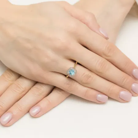 Pierścionek 14K Topaz Diamenty Grawer Białe Złoto Pierścionek 14K Topaz Diamenty Grawer Białe Złoto