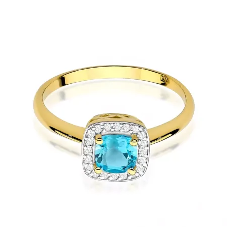 Pierścionek 14K Topaz Diamenty Grawer Białe Złoto Pierścionek 14K Topaz Diamenty Grawer Białe Złoto