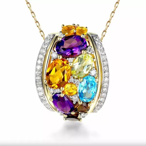 Złota 14K Zawieszka Ametyst Topaz Cytryn Brylanty