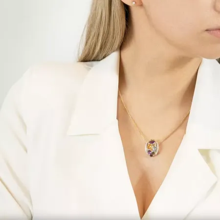 Złota 14K Zawieszka Ametyst Topaz Cytryn Brylanty