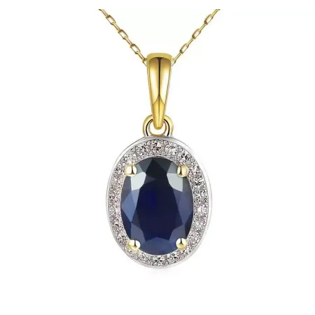 Złota 585 Elegancka Zawieszka Szafir i Diamenty Złota 585 Elegancka Zawieszka Szafir i Diamenty