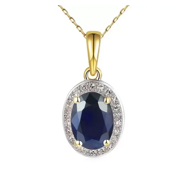 Złota 585 Elegancka Zawieszka Szafir i Diamenty 