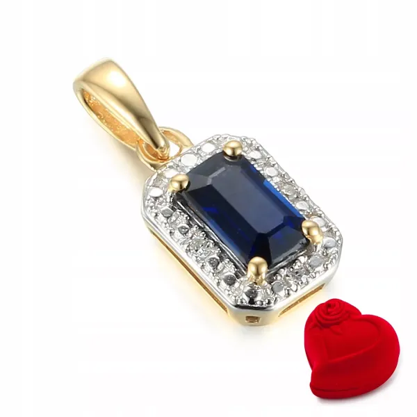 ZŁOTA 585 ZAWIESZKA SZAFIR I DIAMENTY ELEGANCKA