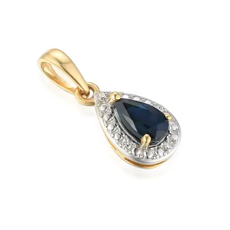 Złota 585 Zawieszka Łezka Szafir i Diamenty