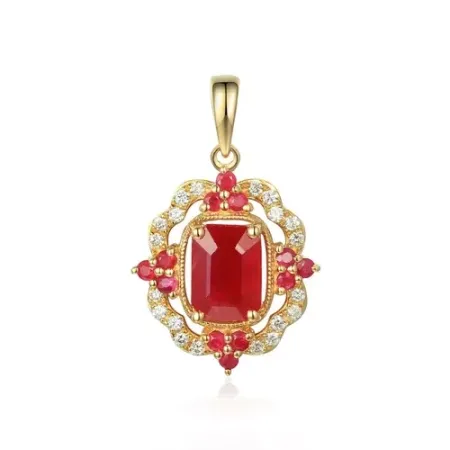 Złota 14K Zawieszka Rubin Diamenty na Prezent Złota 14K Zawieszka Rubin Diamenty na Prezent