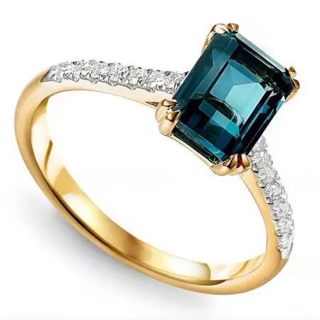 PIERŚCIONEK 585 TOPAZ LONDON BLUE DIAMENTY GRAWER PIERŚCIONEK 585 TOPAZ LONDON BLUE DIAMENTY GRAWER