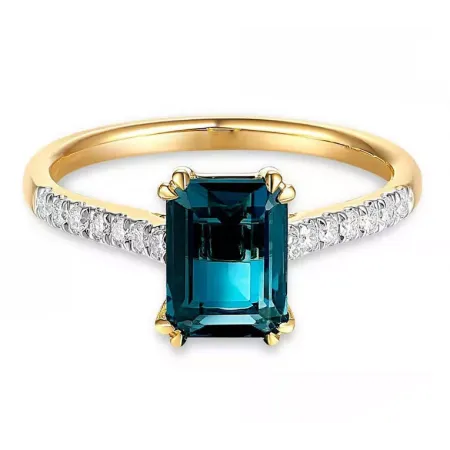 PIERŚCIONEK 585 TOPAZ LONDON BLUE DIAMENTY GRAWER PIERŚCIONEK 585 TOPAZ LONDON BLUE DIAMENTY GRAWER