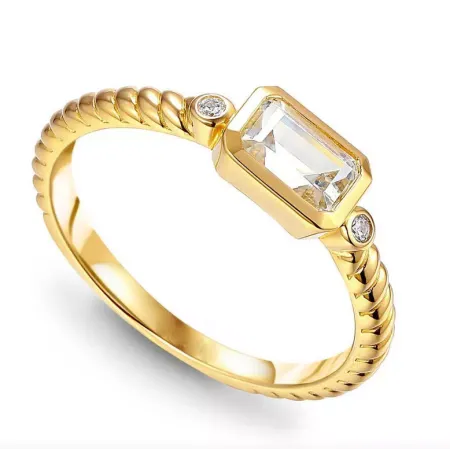 Złoty Pierścionek 585 Biały Topaz i Diamenty Modny Złoty Pierścionek 585 Biały Topaz i Diamenty Modny