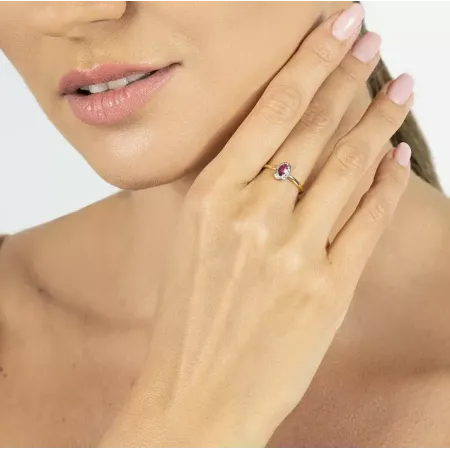 Zaręczynowy 14K Pierścionek Rubin Diamenty Grawer Zaręczynowy 14K Pierścionek Rubin Diamenty Grawer