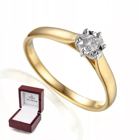 Zaręczynowy Złoty 585 Pierścionek Brylant 0.15ct Zaręczynowy Złoty 585 Pierścionek Brylant 0.15ct