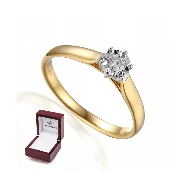 Zaręczynowy Złoty 585 Pierścionek Brylant 0.15ct