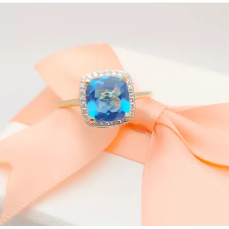 PIERŚCIONEK ZŁOTY DUŻY TOPAZ DIAMENTY PRÓBA 585
