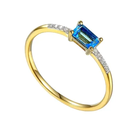 Pierścionek 14K Zaręczynowy Topaz Diamenty Grawer Pierścionek 14K Zaręczynowy Topaz Diamenty Grawer