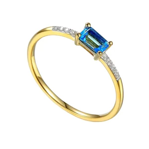 Pierścionek 14K Zaręczynowy Topaz Diamenty Grawer